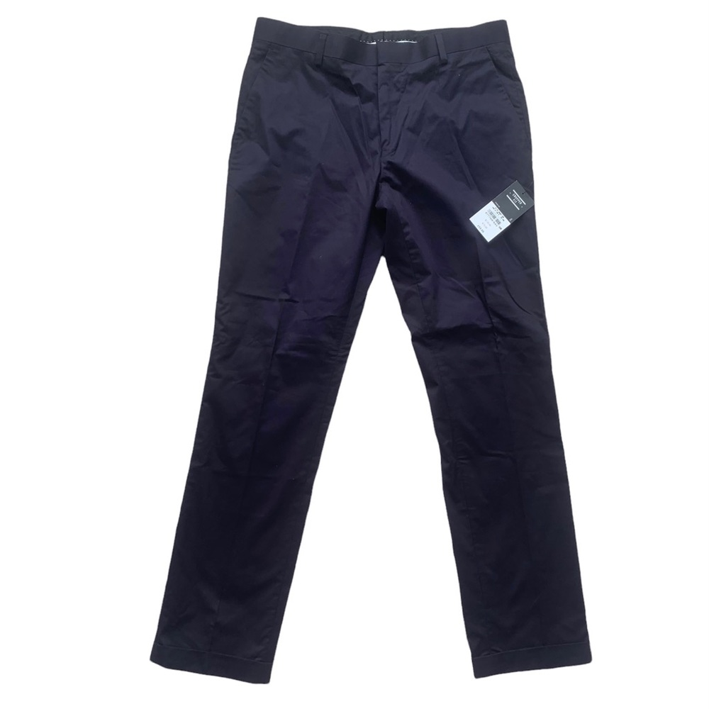Topman Flat Front Cropped Fit Dress Pants 32R Navy 32x29 Cuffed Hem